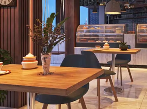 Cake shop seating and customer area design